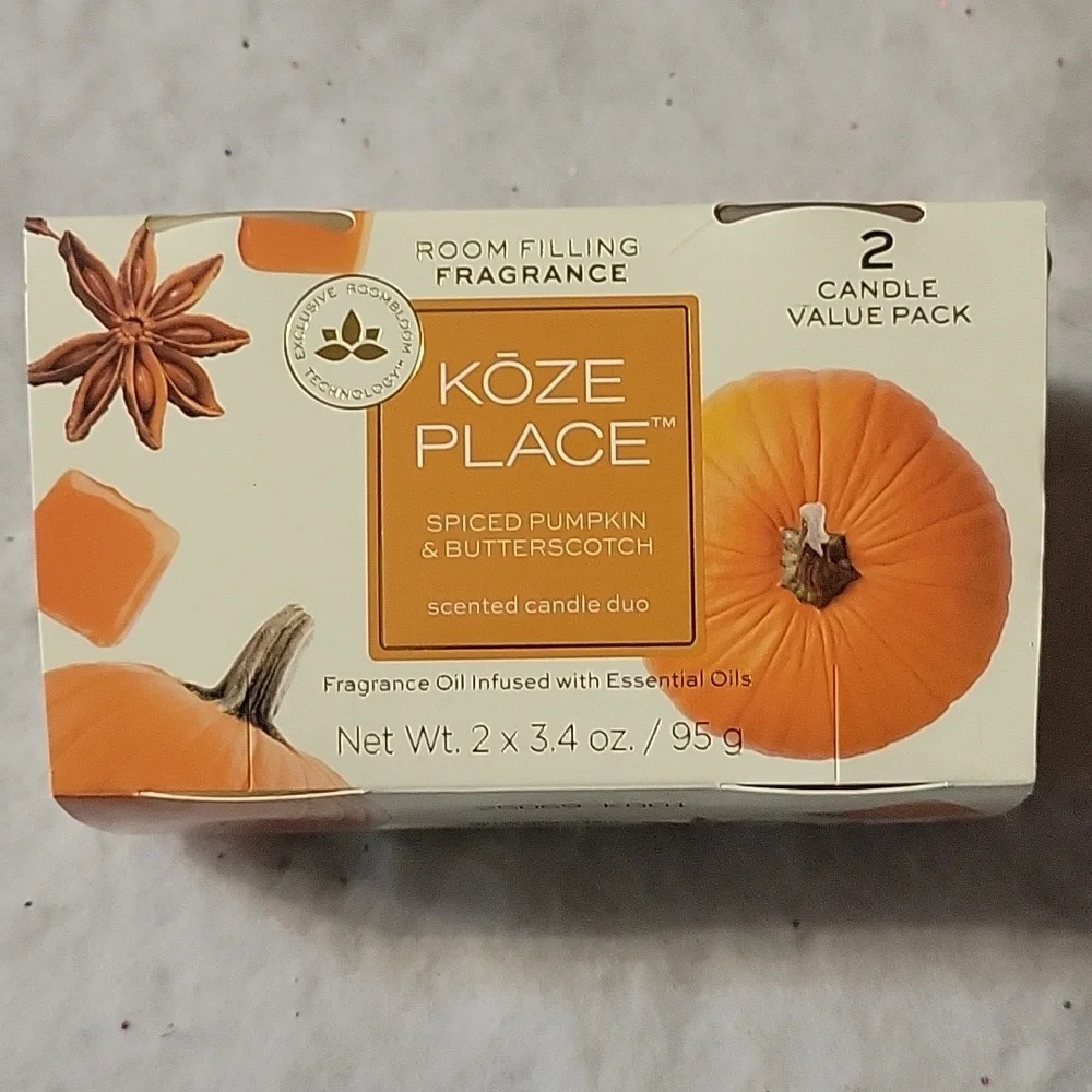 1 Koze Place Spiced Pumpkin & Butterscotch Scented Candle Duo 2 X 3.4 Oz/95 g